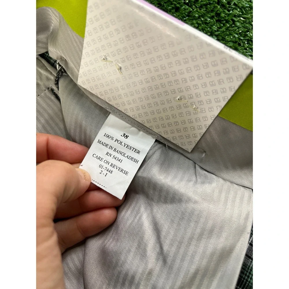 NWT Louis Raphael Golf Shorts Mens 38 Green Black Bradenton Plaid‎ Flat Front